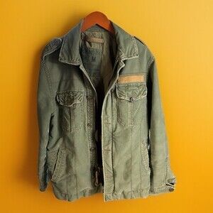 Vintage No Boundaries Military Field Jacket Men Sz Green Distressed